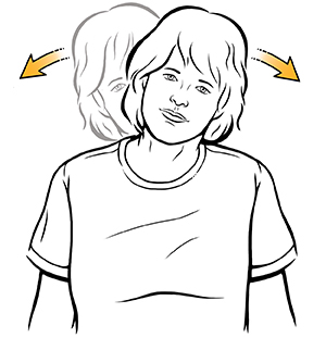 Vista frontal de una mujer inclinando la cabeza hacia un hombro y luego hacia el otro.